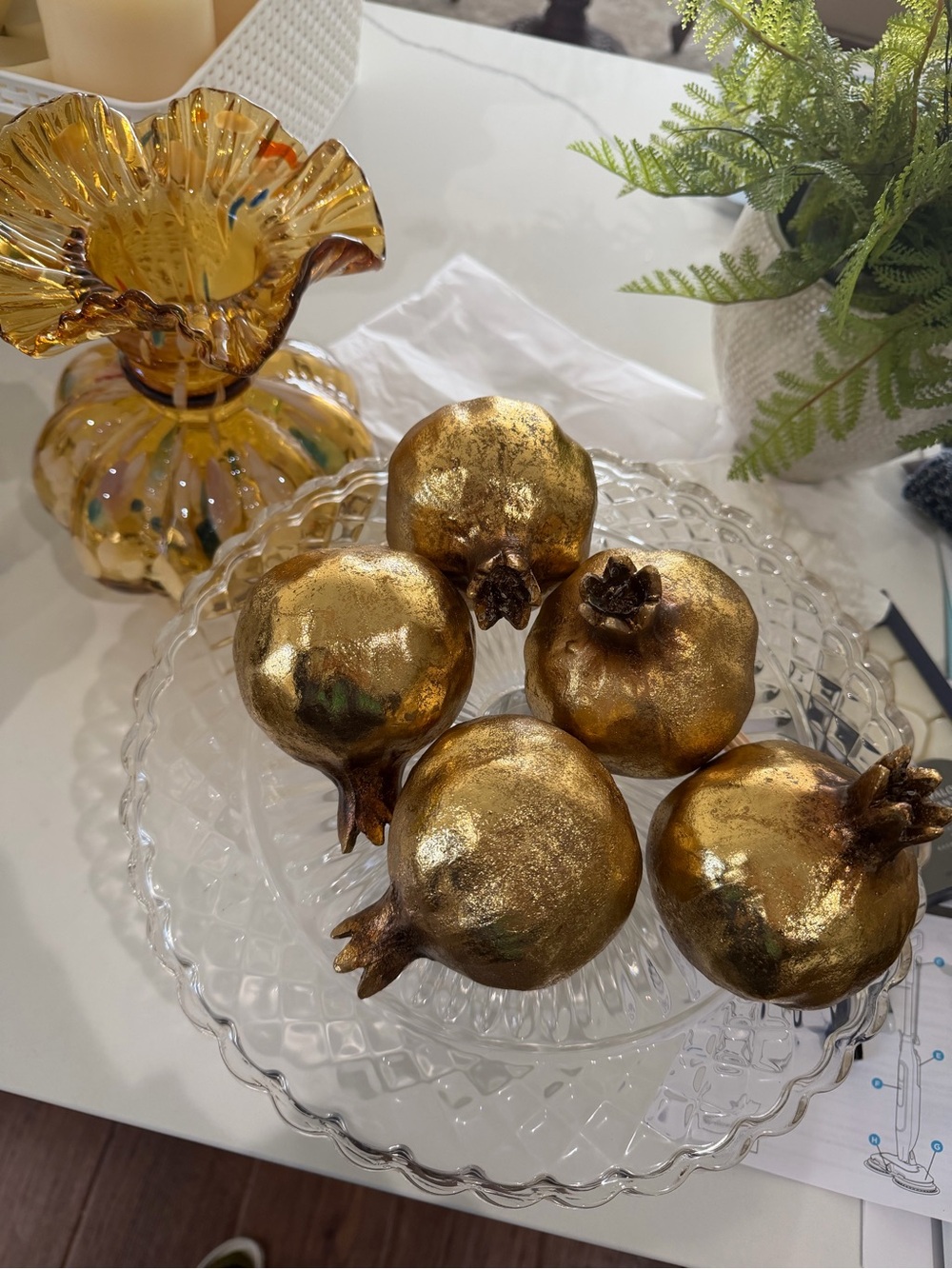 Set (5) Gold Decorative Pomegranate Accents - Holiday Home Décor